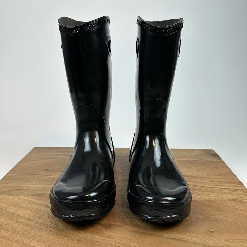New‎ Big Kids Childrens Bogs Solid Black Waterproof Rubber Rain Boots Size 4 Y